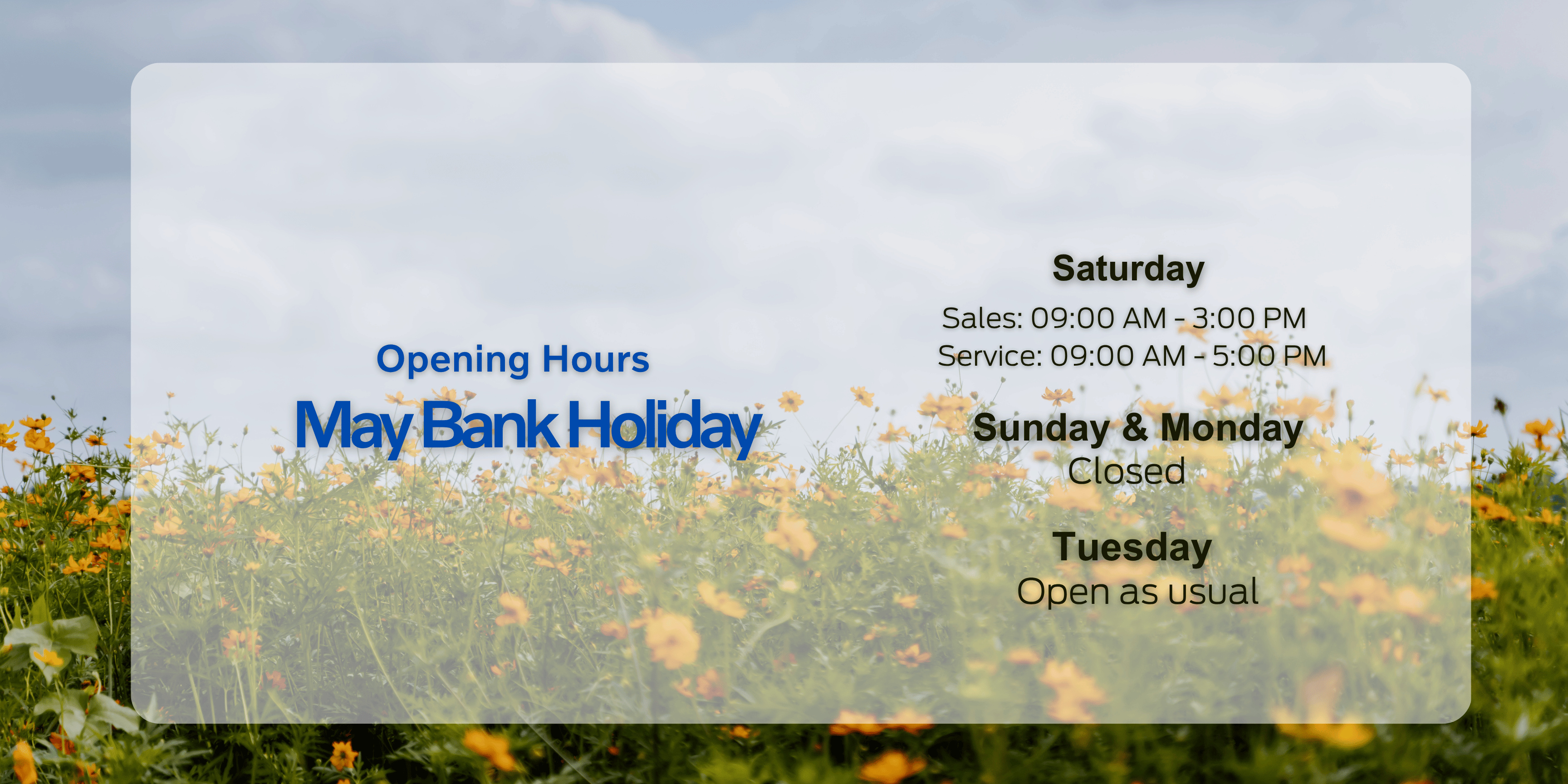 May Bank Holiday 2026 Opening Hours